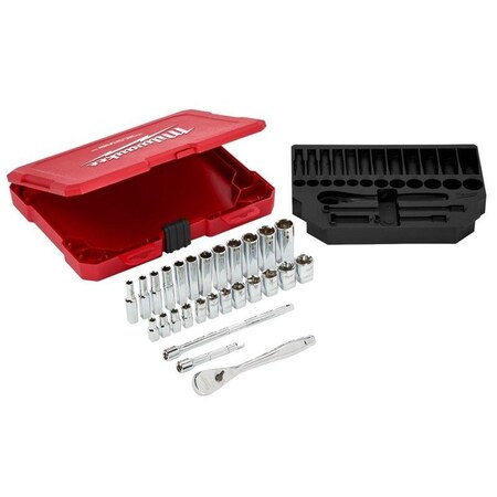 Milwaukee 1/4 in. Drive Metric Ratchet and Socket Mechanics Tool Set (28-Piece)